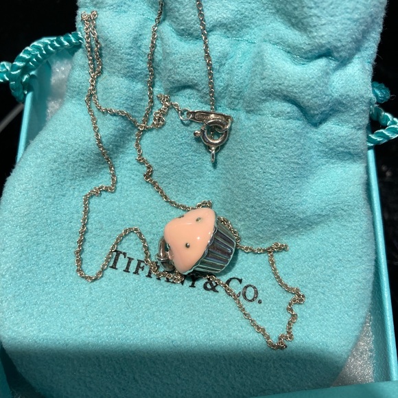 Tiffany & Co. Jewelry - Tiffany & Co pink enamel & 925 silver 🧁 charm on 18” T & Co 925 chain